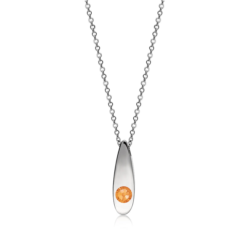 Sterling Silver Whitby Jet & Birthstone Double-Sided Solid Teardrop Pendant