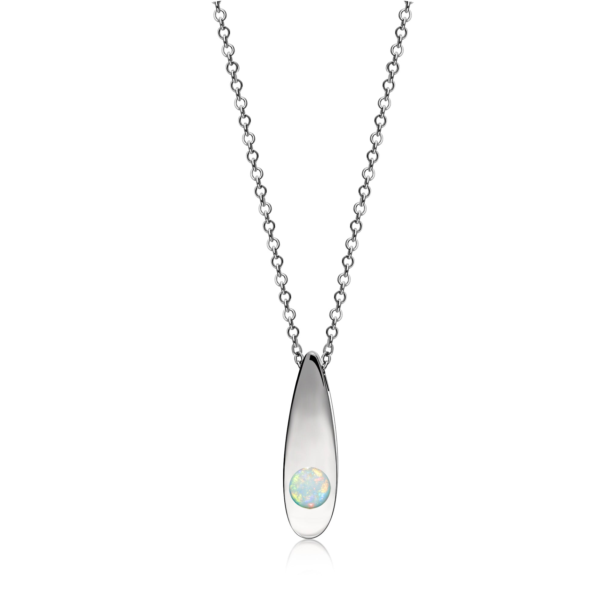 Sterling Silver Whitby Jet & Birthstone Double-Sided Solid Teardrop Pendant