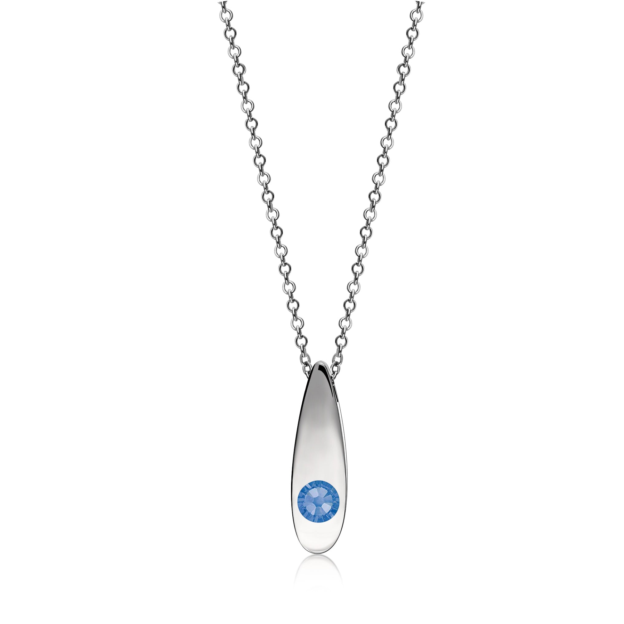 Sterling Silver Whitby Jet & Birthstone Double-Sided Solid Teardrop Pendant