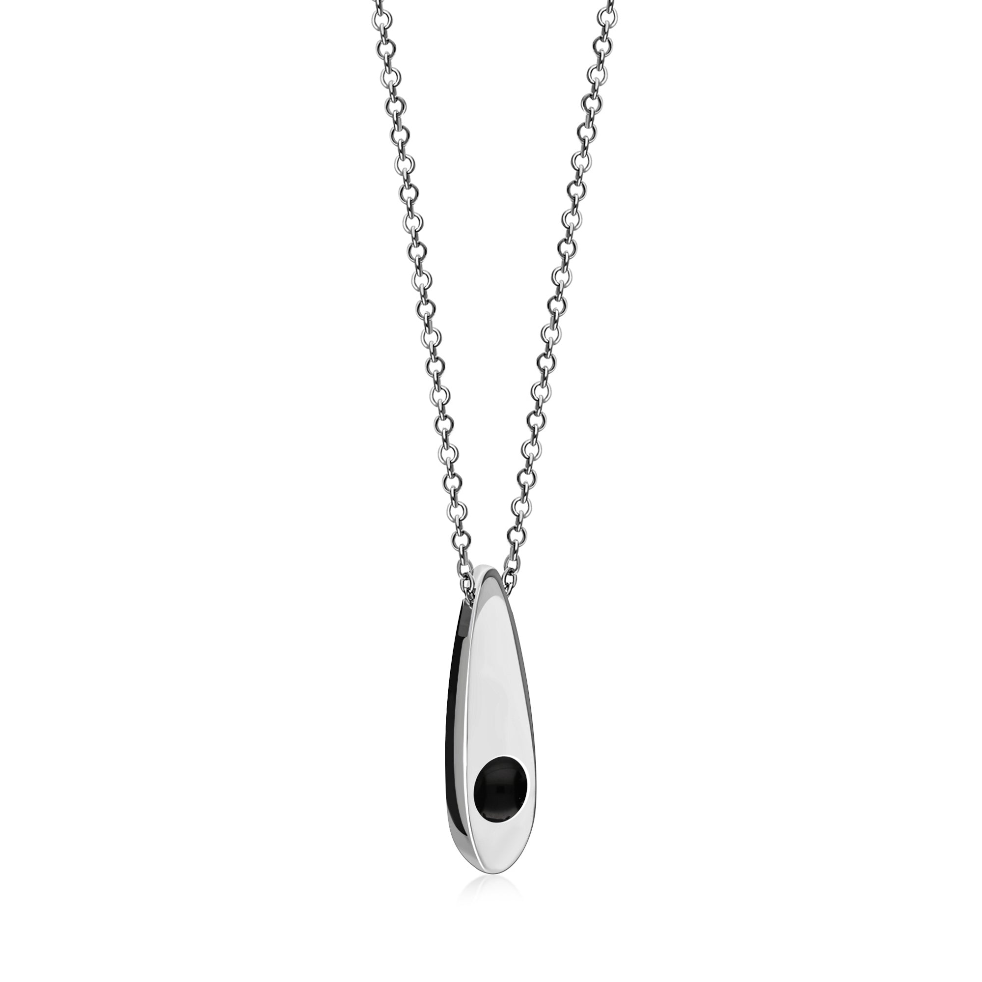 Sterling Silver Whitby Jet & Birthstone Double-Sided Solid Teardrop Pendant