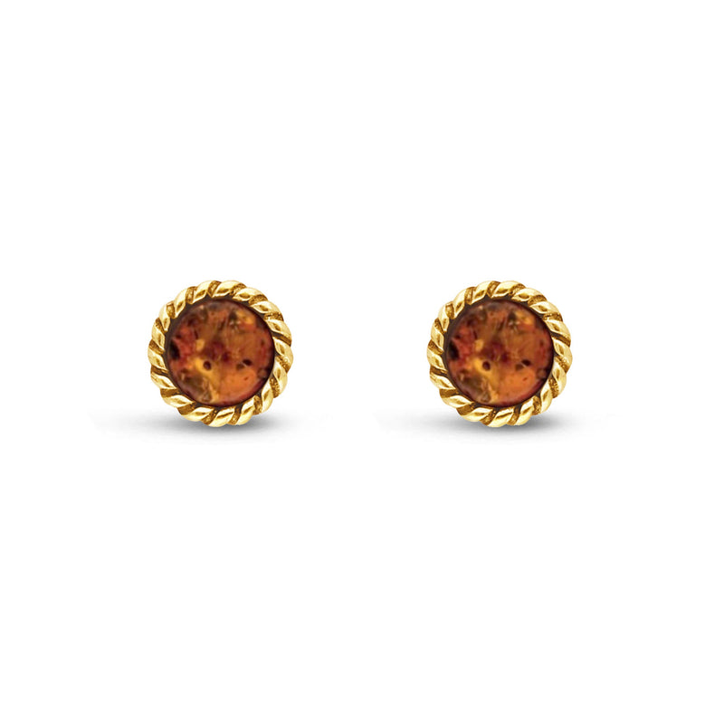 Gold Vermeil Amber Rope Edge Round Stud Earrings