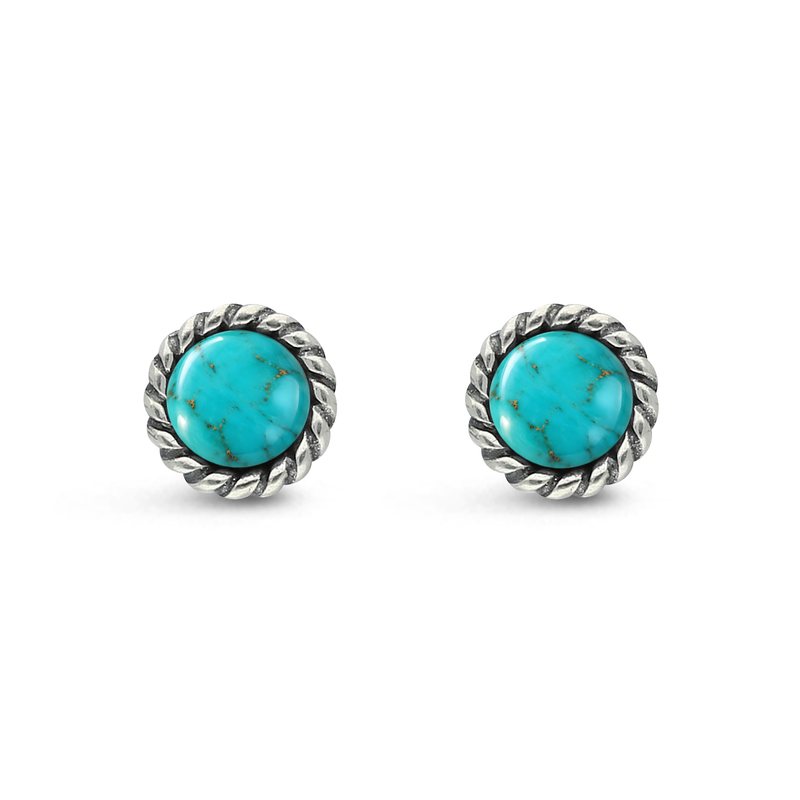 Sterling Silver Turquoise Rope Edge Round Stud Earrings