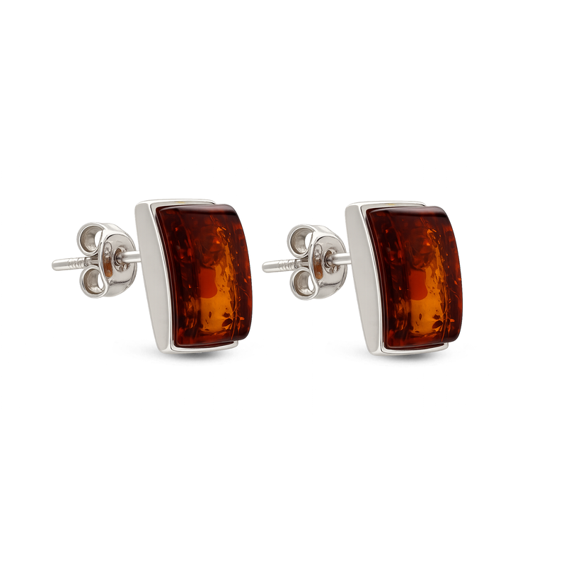 Sterling Silver Amber Rectangular Stud Earrings