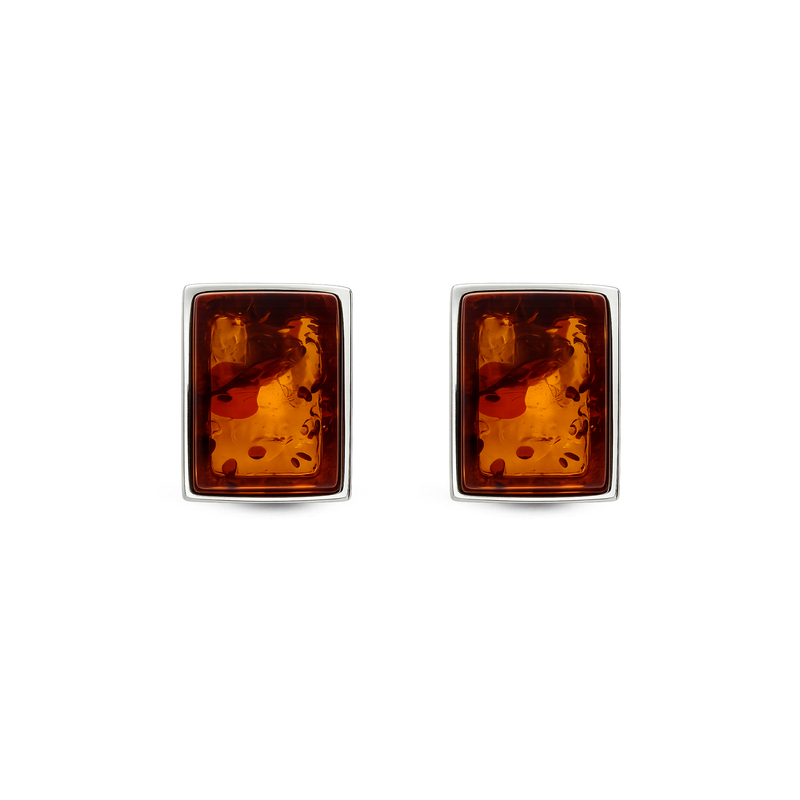 Sterling Silver Amber Rectangular Stud Earrings