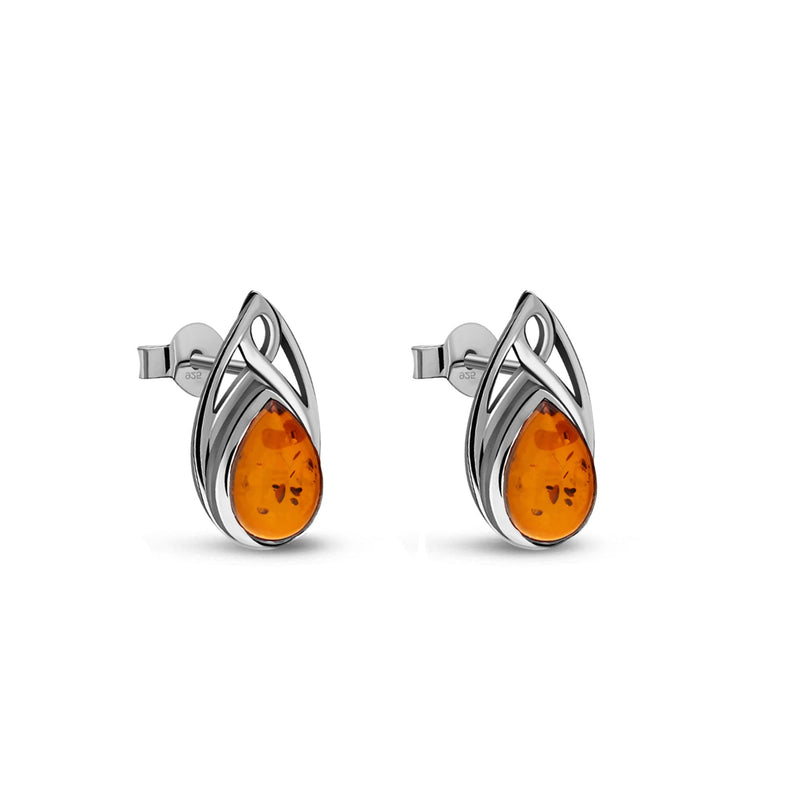 Sterling Silver Amber Celtic Teardrop Stud Earrings