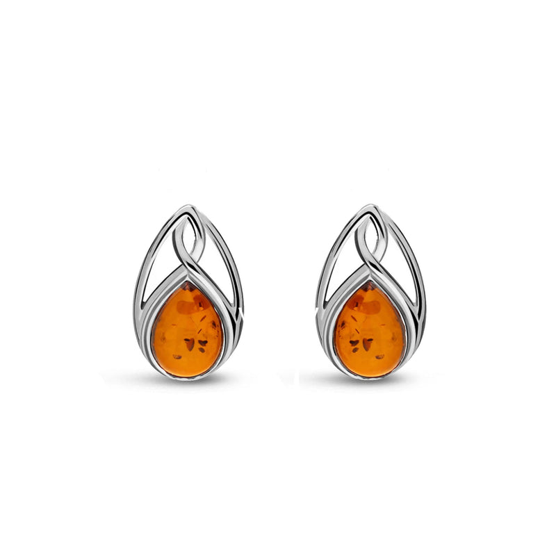 Sterling Silver Amber Celtic Teardrop Stud Earrings