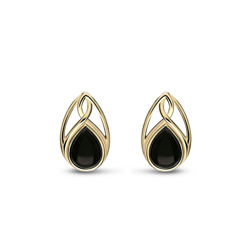 9ct Yellow gold Whitby Jet Celtic Teardrop Stud Earrings