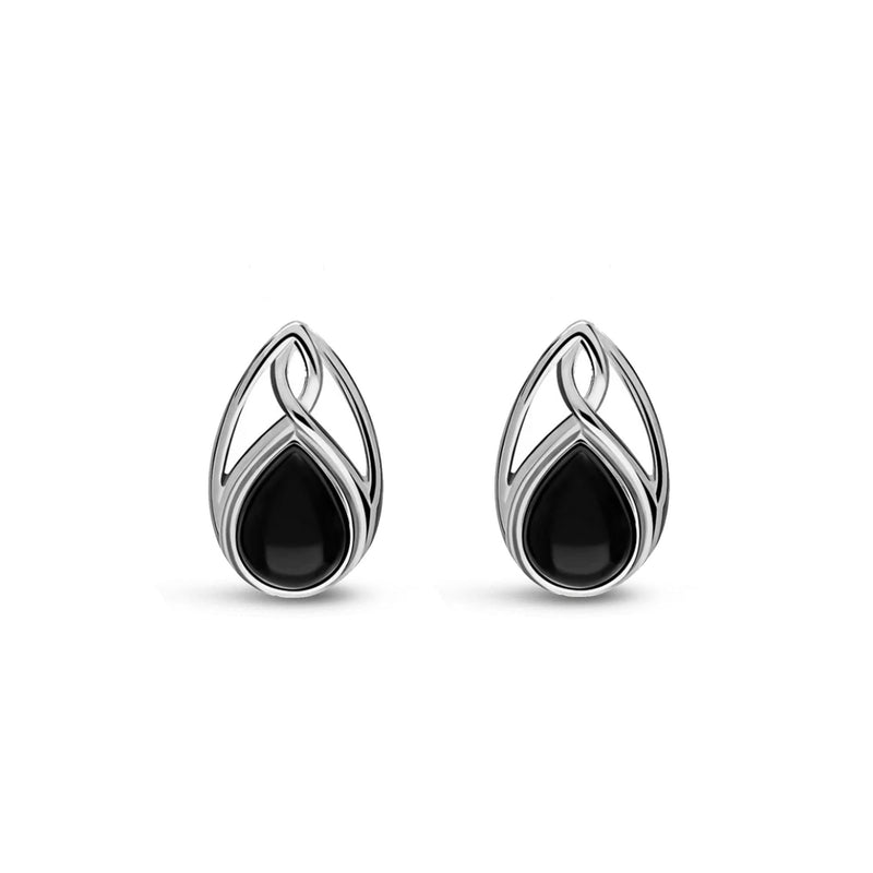 Sterling Silver Whitby Jet Celtic Teardrop Stud Earrings