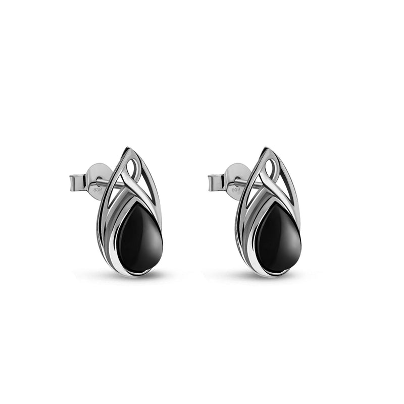 Sterling Silver Whitby Jet Celtic Teardrop Stud Earrings