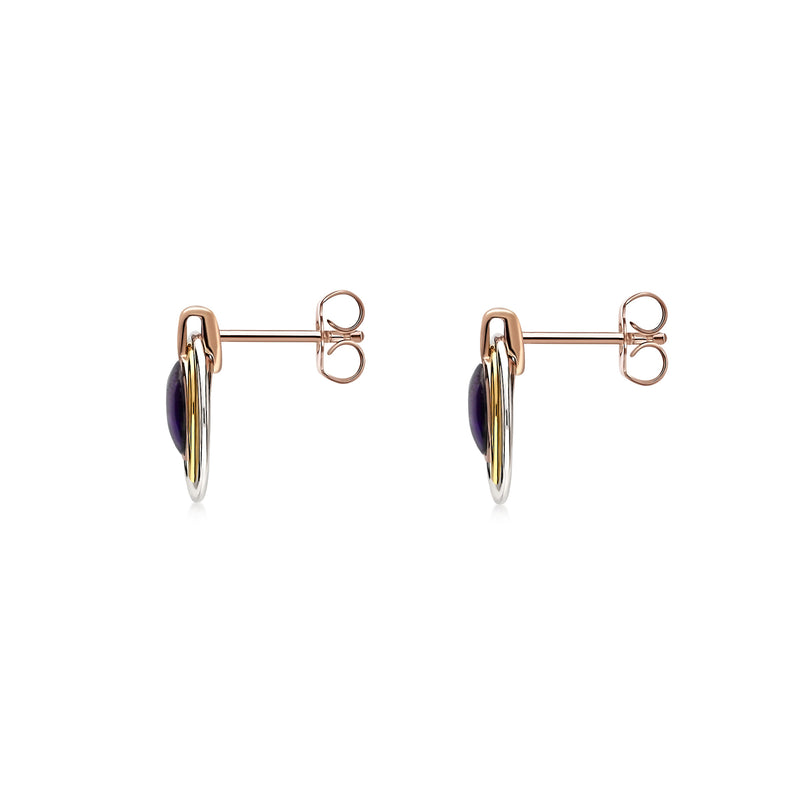 Sterling Silver Amethyst Contemporary Round Stud Earrings