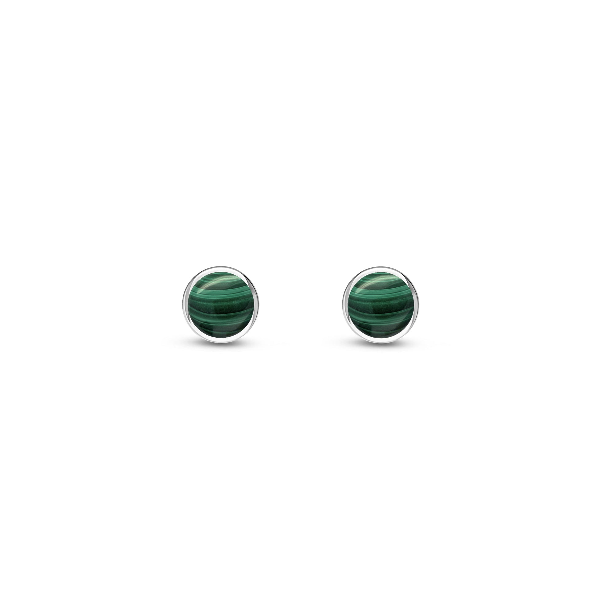 Sterling Silver Malachite Dinky Round Stud Earrings