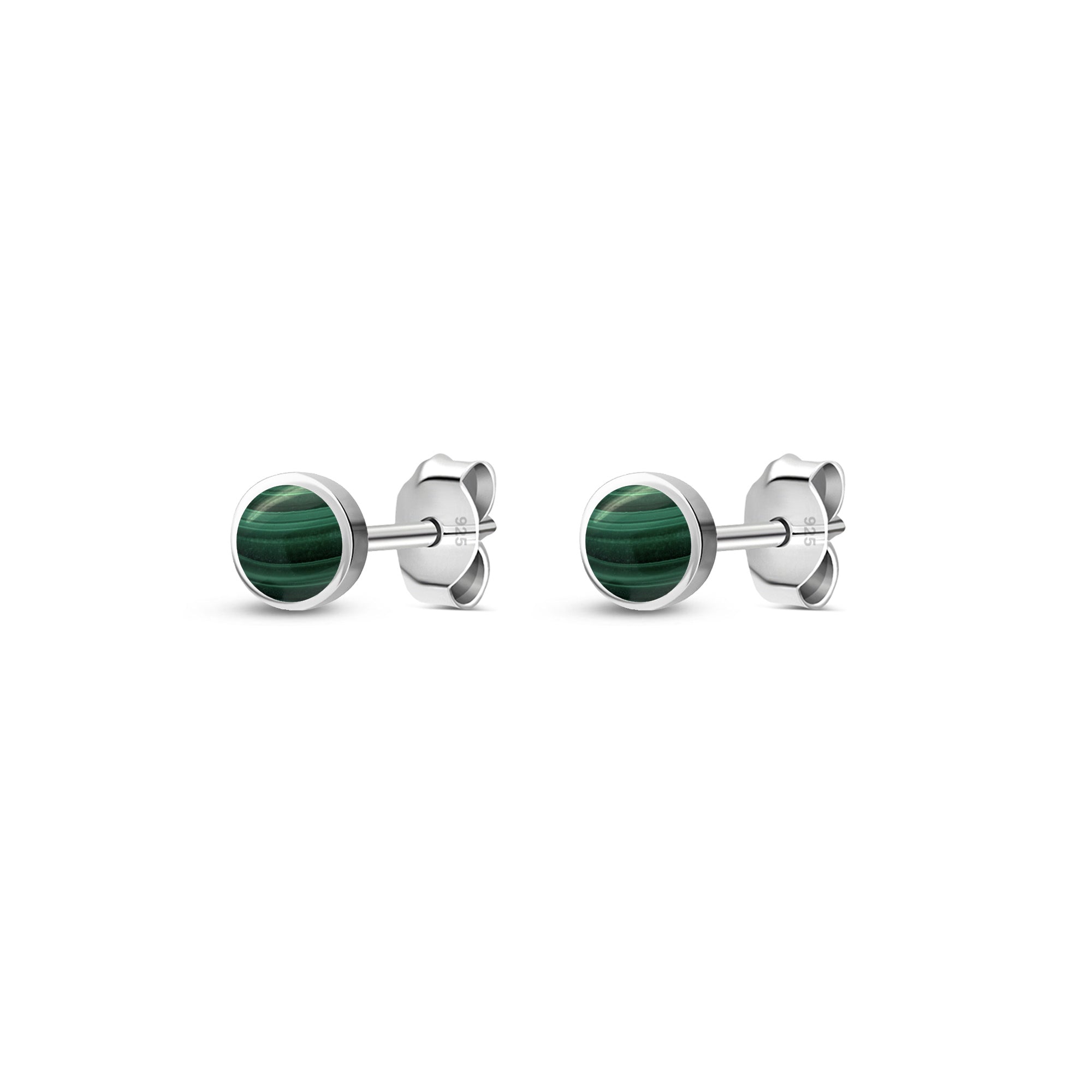 Sterling Silver Malachite Dinky Round Stud Earrings