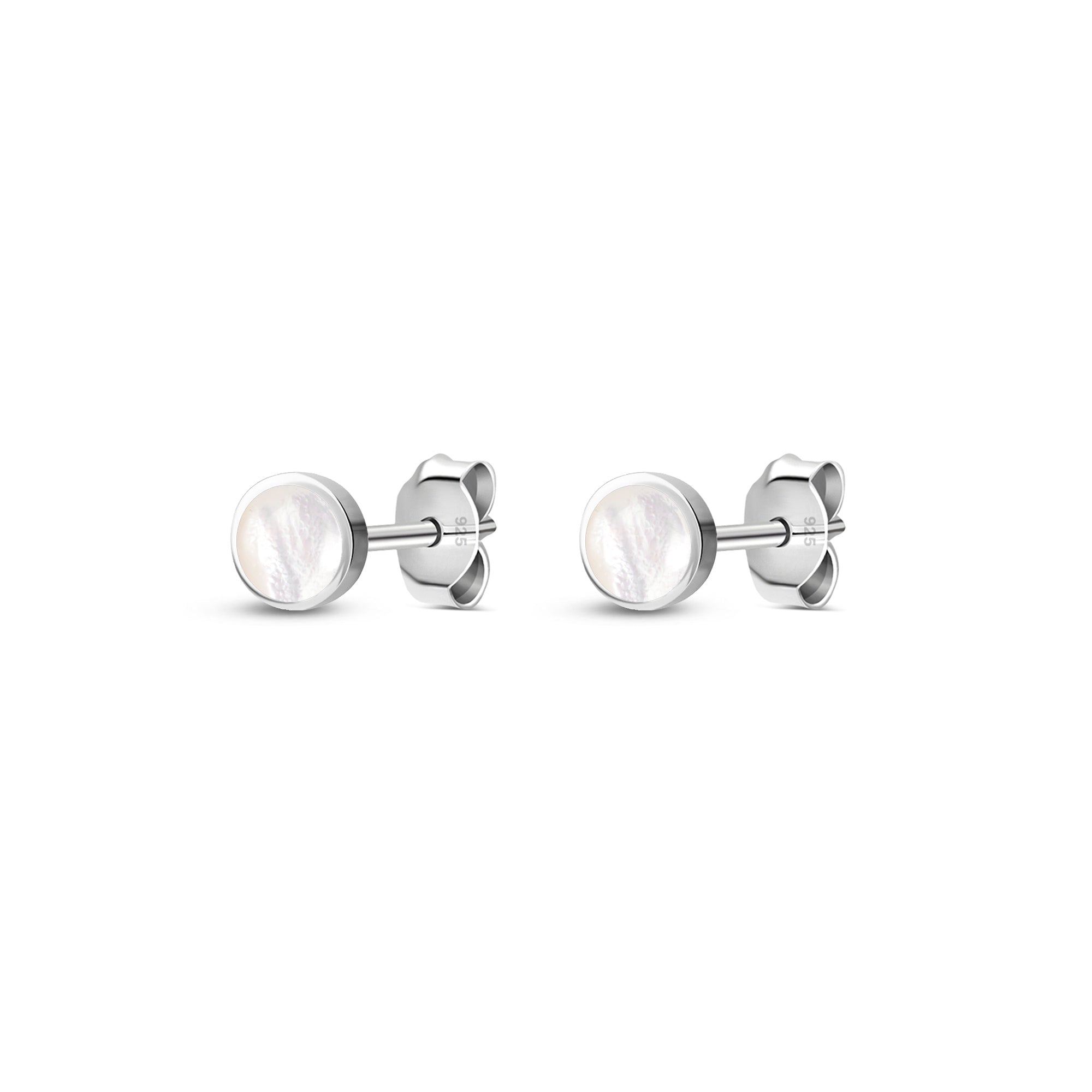 Sterling Silver Mother of Pearl Dinky Round Stud Earrings