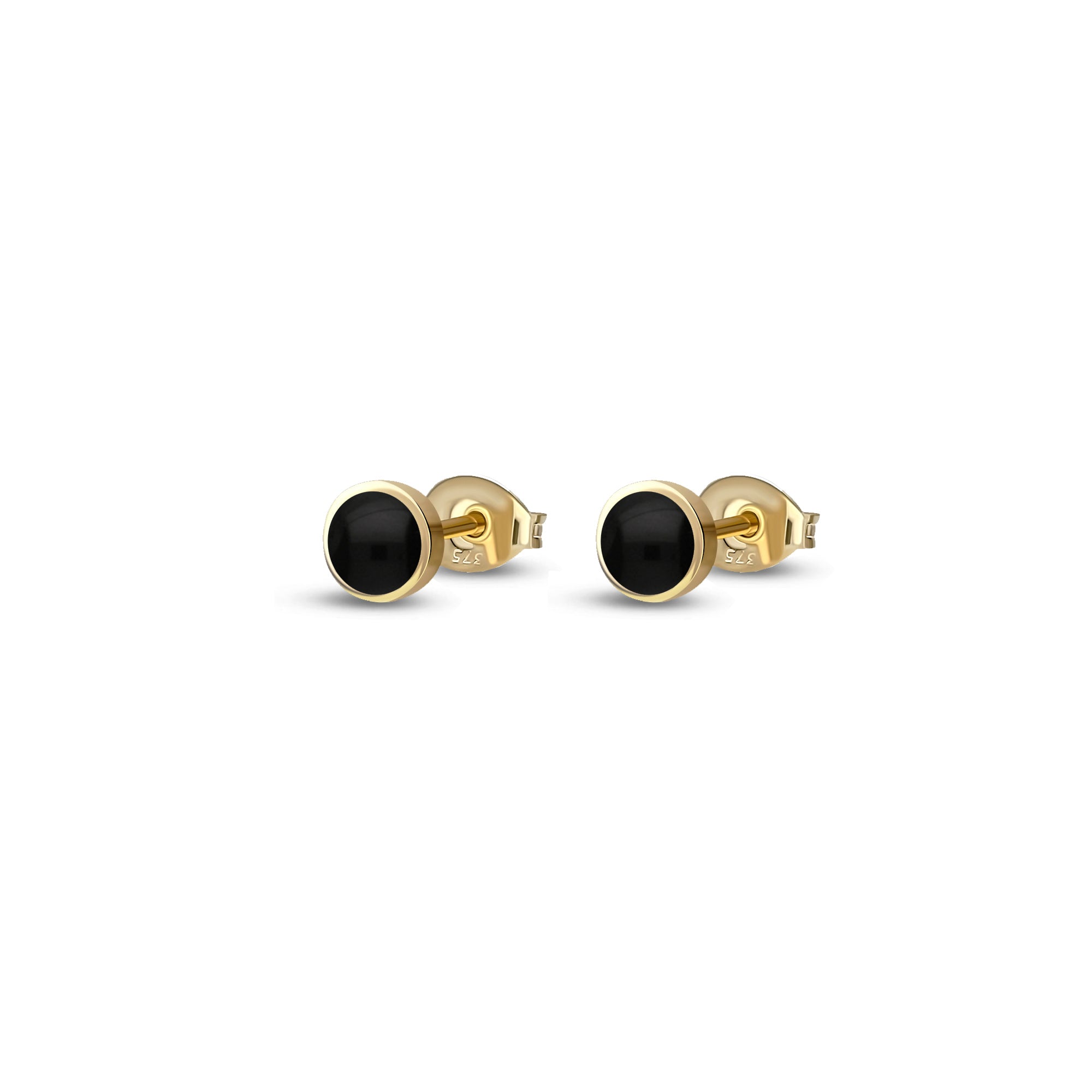 9ct Yellow Gold Whitby Jet 3mm Dinky Round Stud Earrings