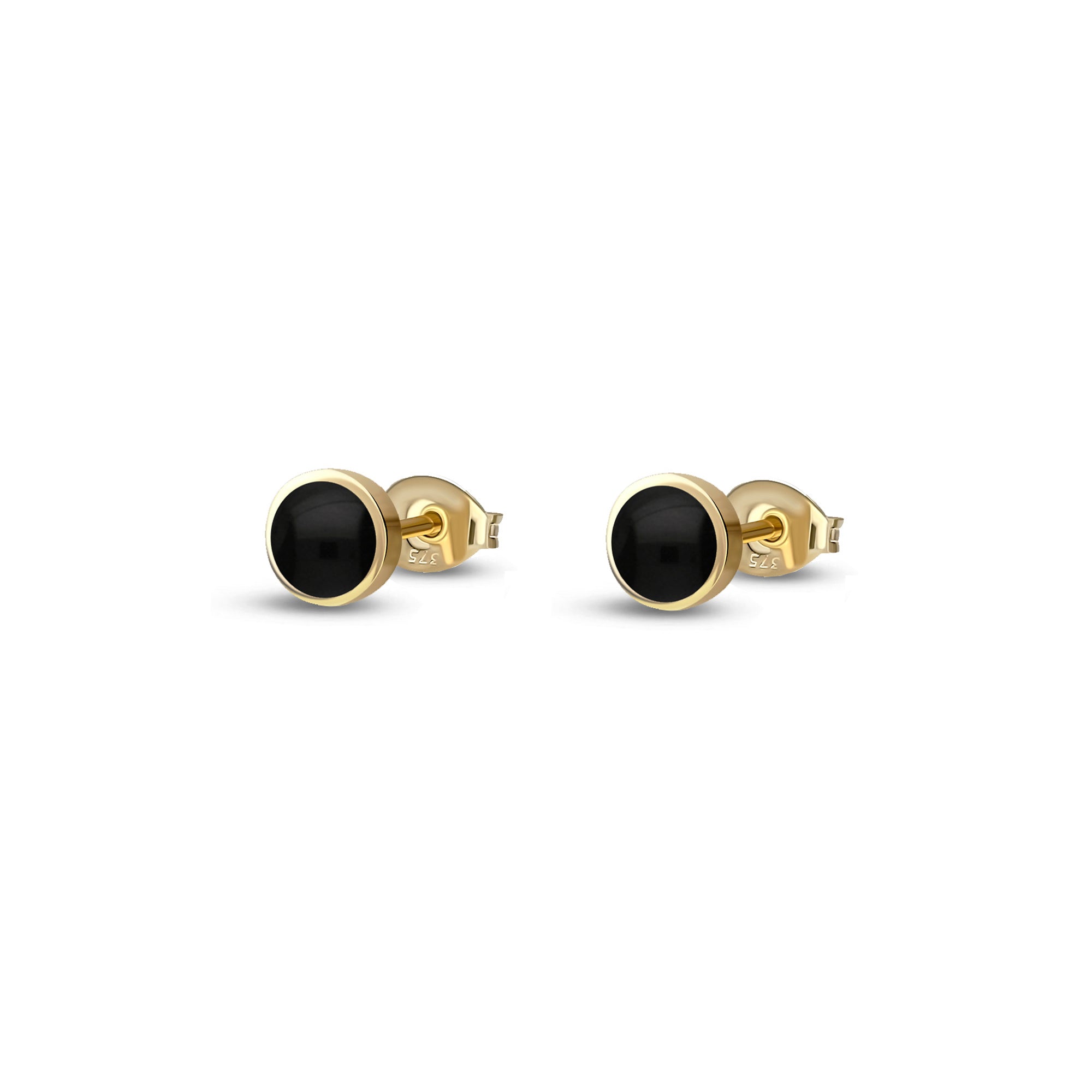 9ct Yellow Gold Whitby Jet 4mm Classic Round Stud Earrings