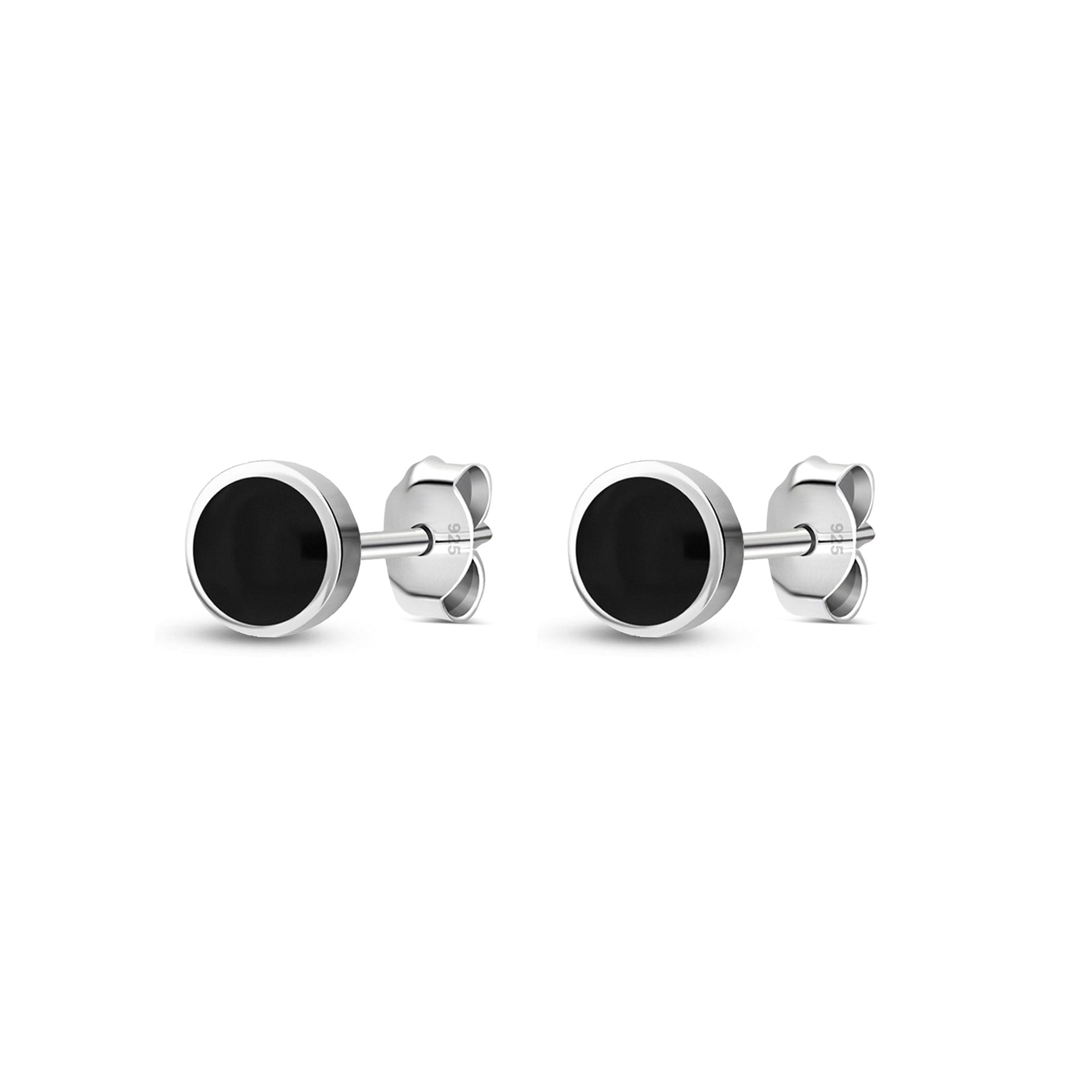 Sterling Silver Whitby Jet 4mm Classic Round Stud Earrings