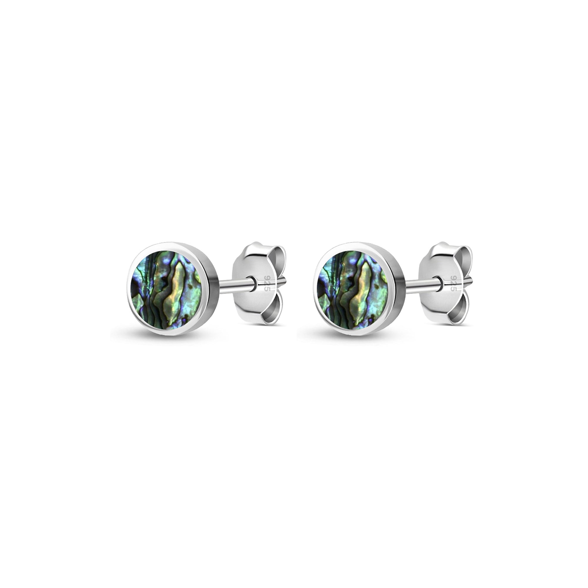 Sterling Silver Abalone 5mm Round Stud Earrings