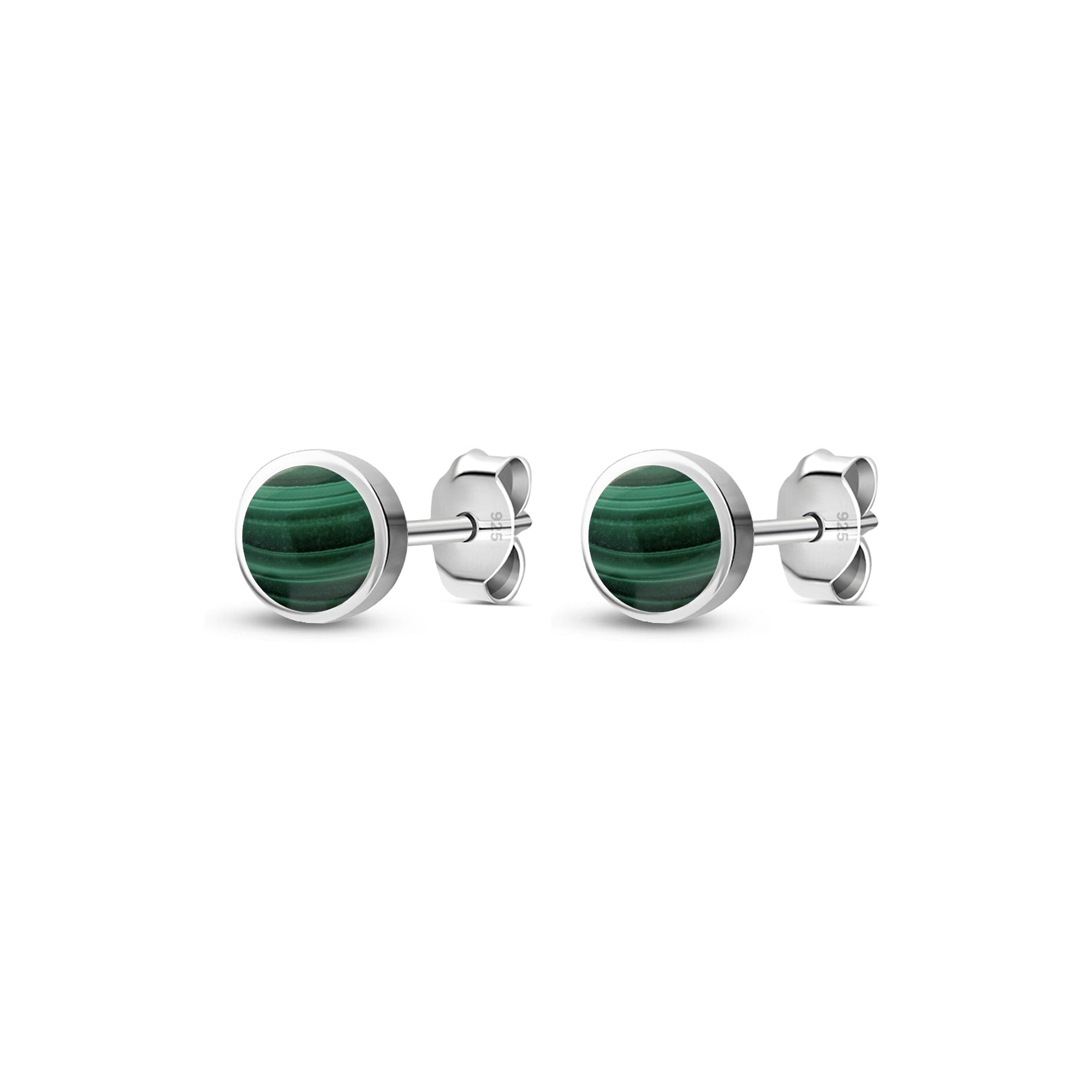 Sterling Silver Malachite 5mm Round Stud Earrings