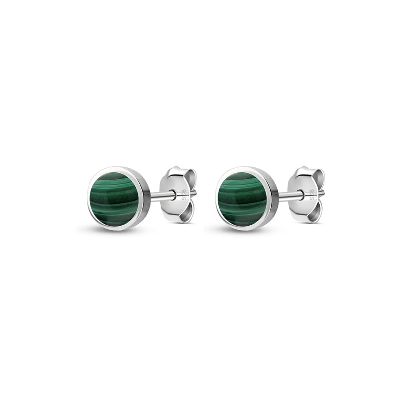 Sterling Silver Malachite 5mm Round Stud Earrings