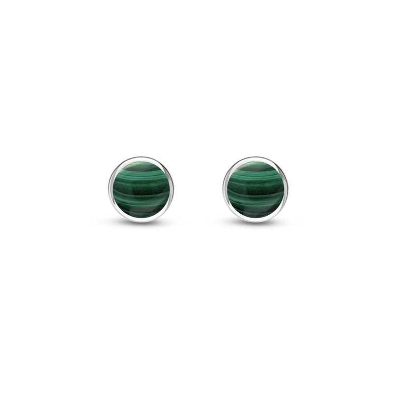 Sterling Silver Malachite 5mm Round Stud Earrings