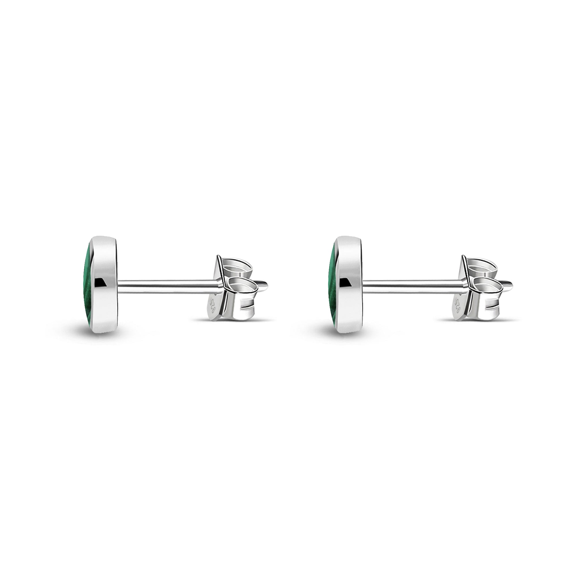 Sterling Silver Malachite 5mm Round Stud Earrings