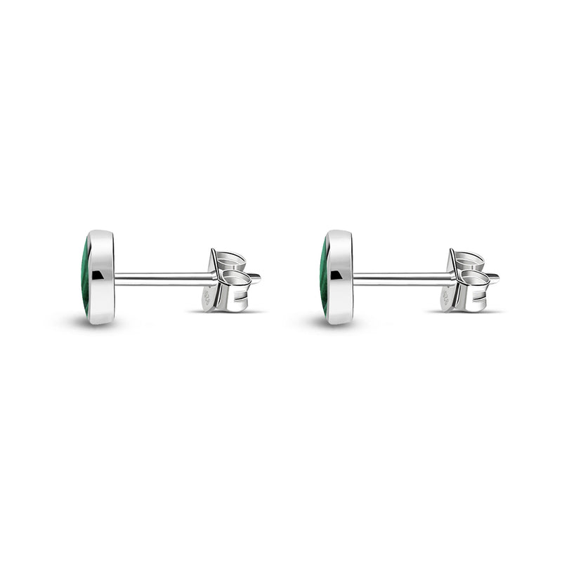 Sterling Silver Malachite 5mm Round Stud Earrings