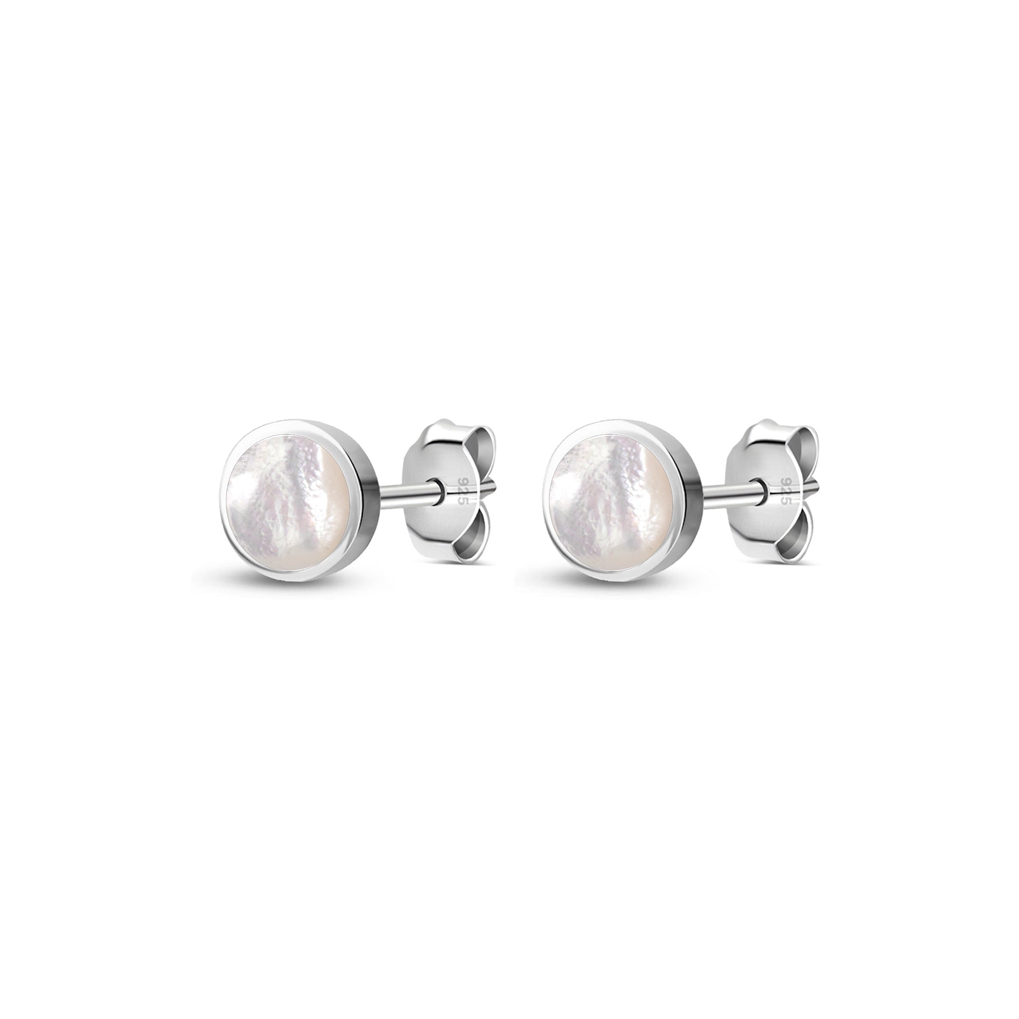 Sterling Silver Mother of Pearl 5mm Round Stud Earrings