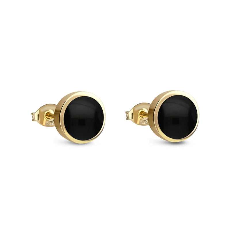 9ct Yellow Gold Whitby Jet 6mm Classic Round Stud Earrings