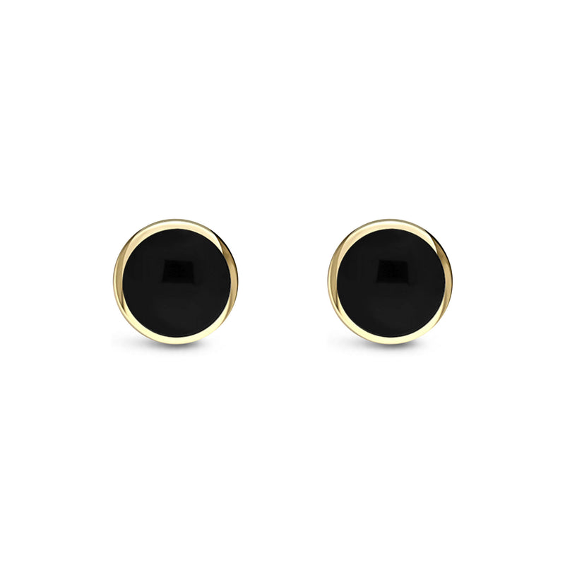 9ct Yellow Gold Whitby Jet 6mm Classic Round Stud Earrings