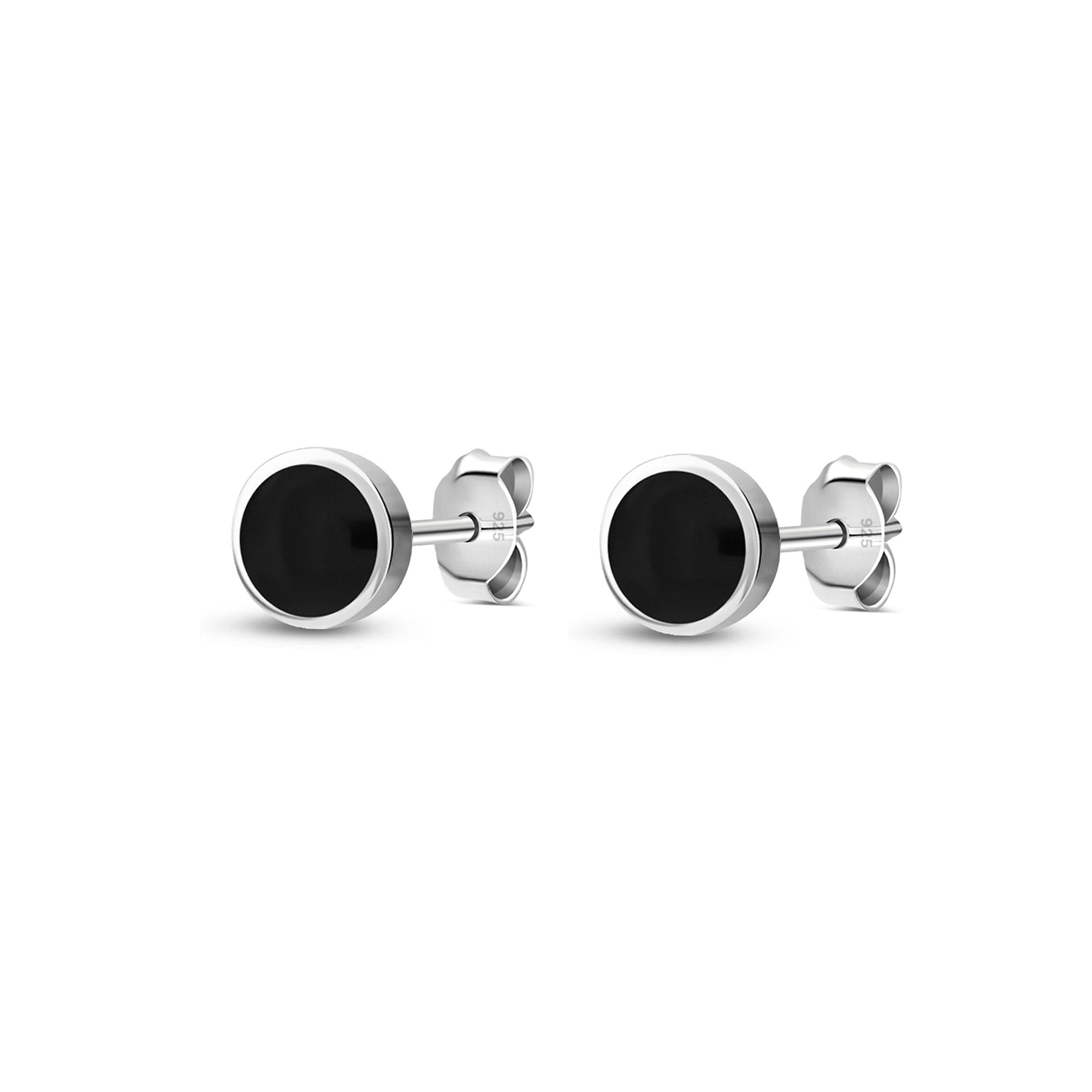 Sterling Silver Whitby Jet 6mm Classic Round Stud Earrings