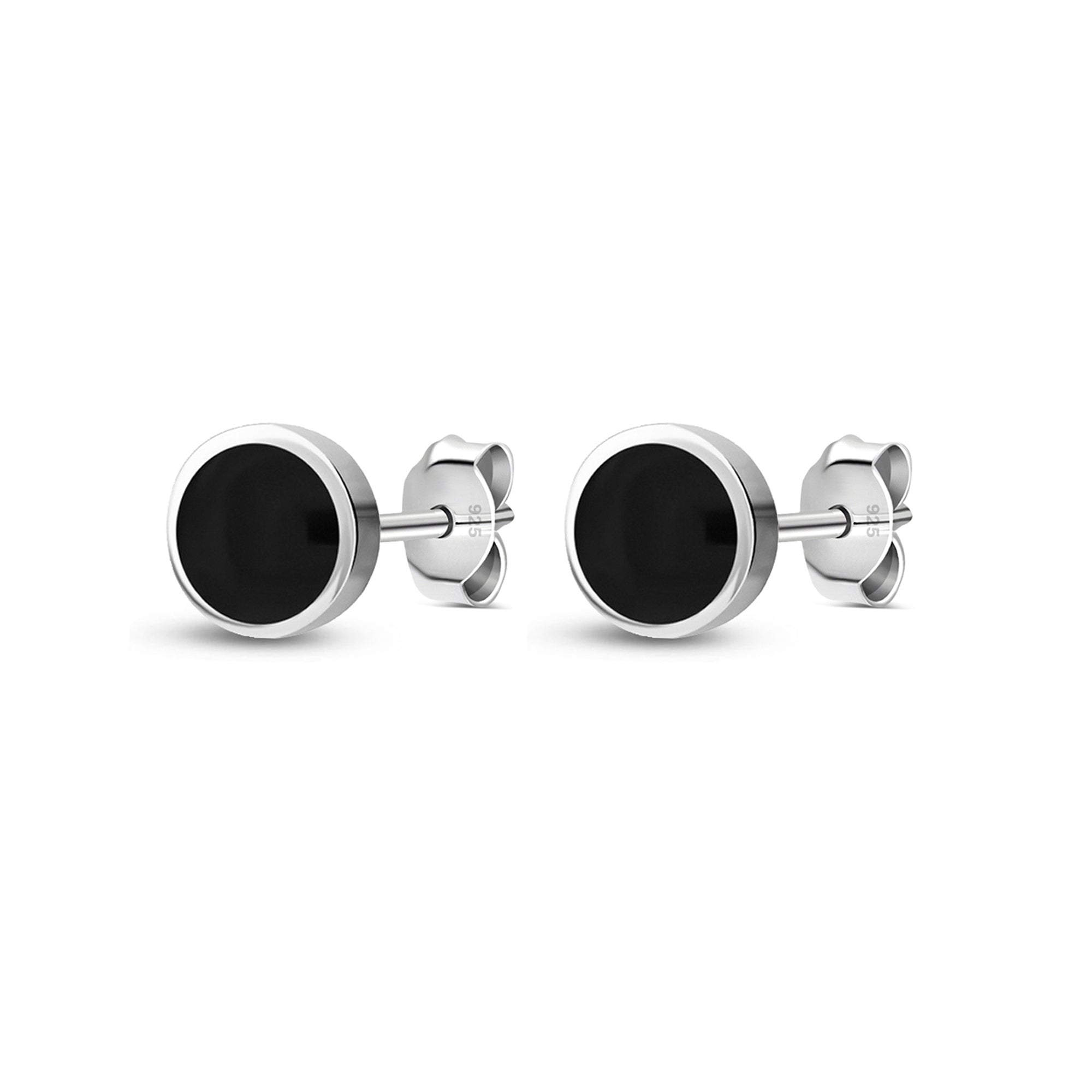 Sterling Silver Whitby Jet 8mm Classic Round Stud Earrings