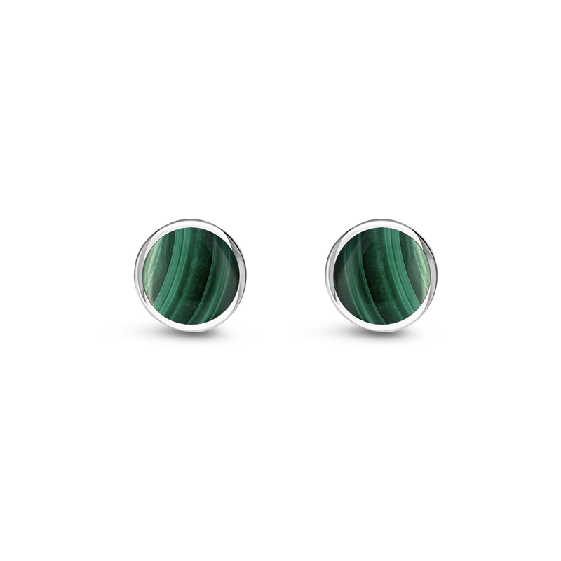 Sterling Silver Malachite 8mm Classic Round Stud Earrings