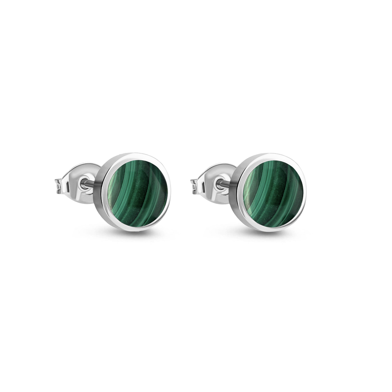 Sterling Silver Malachite 8mm Classic Round Stud Earrings