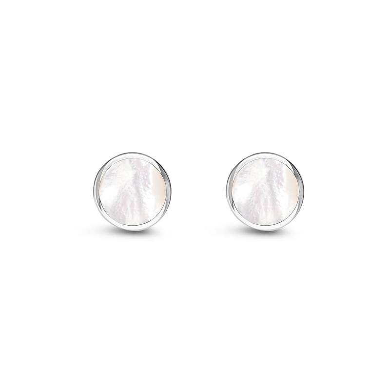 Sterling Silver Mother Of Pearl 8mm Classic Round Stud Earrings