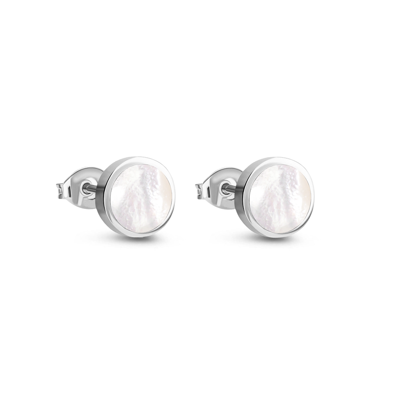 Sterling Silver Mother Of Pearl 8mm Classic Round Stud Earrings