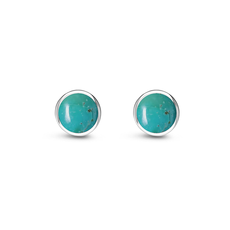 Sterling Silver Turquoise 8mm Classic Round Stud Earrings