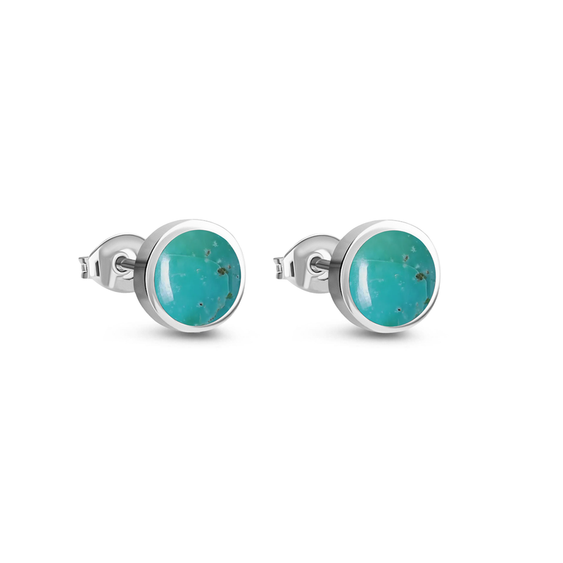 Sterling Silver Turquoise 8mm Classic Round Stud Earrings
