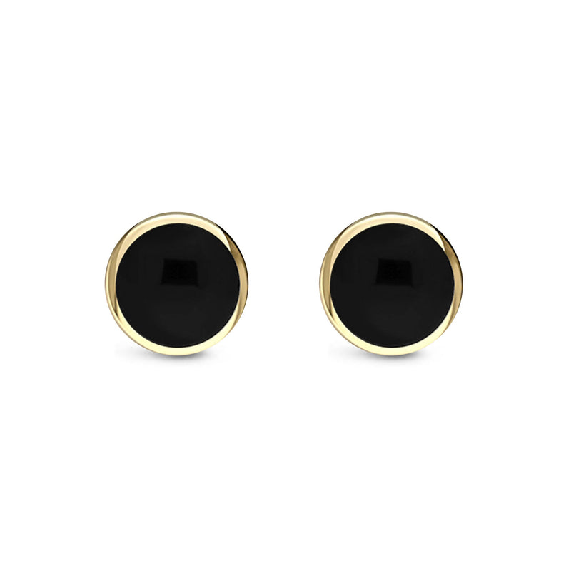 9ct Yellow Gold Whitby Jet 8mm Classic Round Stud Earrings