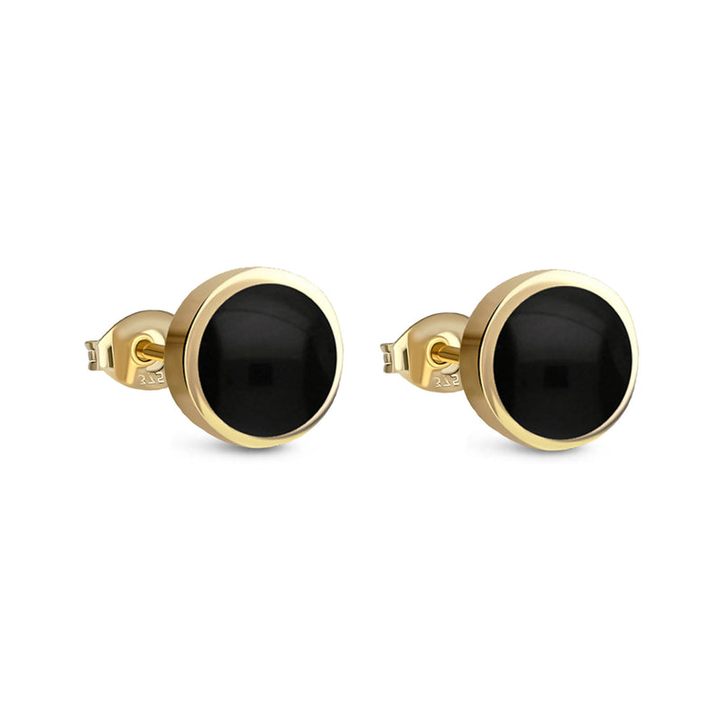 9ct Yellow Gold Whitby Jet 8mm Classic Round Stud Earrings