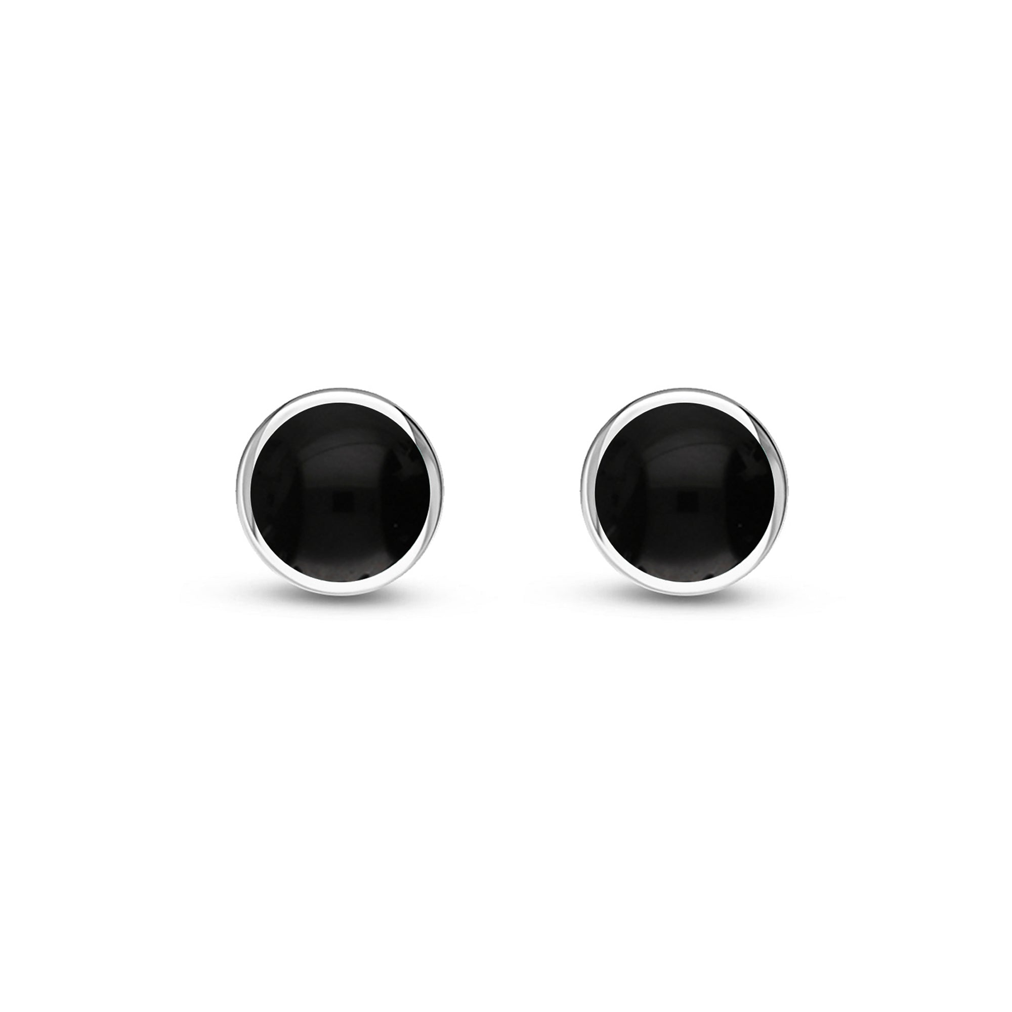 Sterling Silver Whitby Jet 8mm Classic Round Stud Earrings