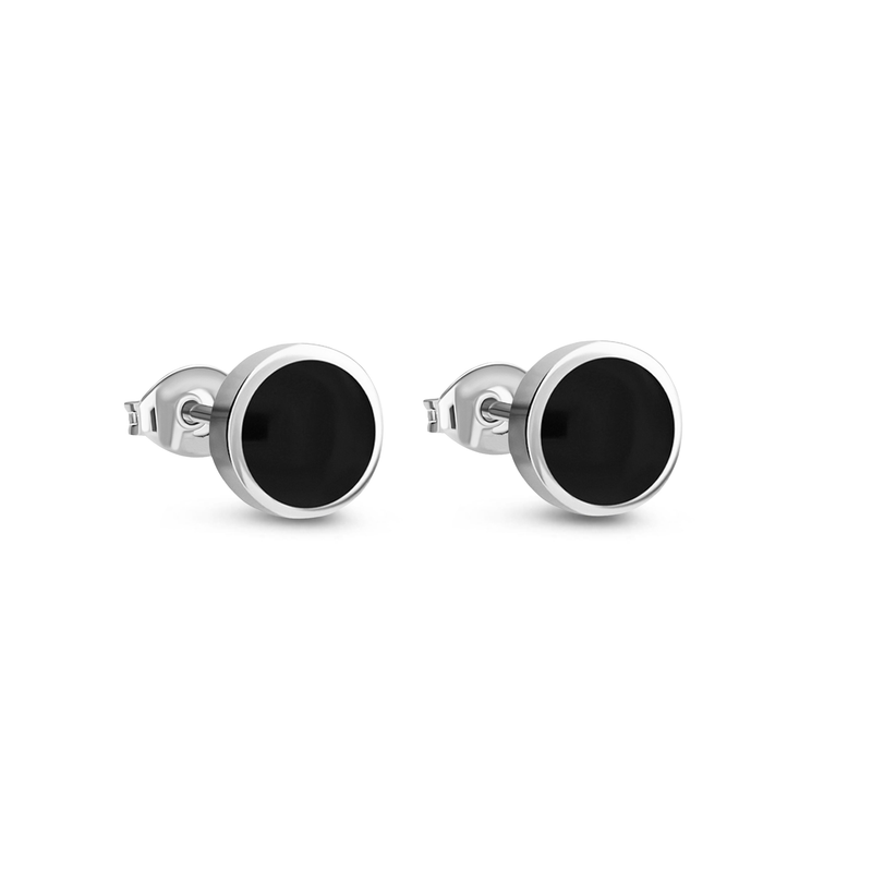 Sterling Silver Whitby Jet 8mm Classic Round Stud Earrings