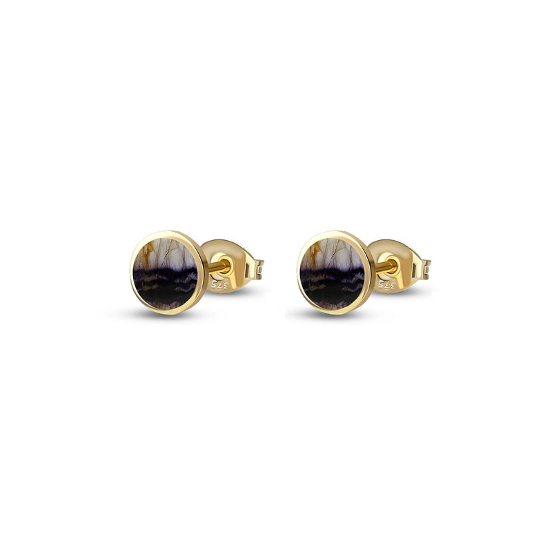9ct Yellow Gold Blue John 6mm Round Stud Earrings