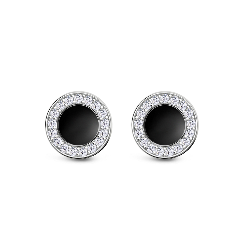 Sterling Silver Whitby Jet CZ Large Round Stud Earrings