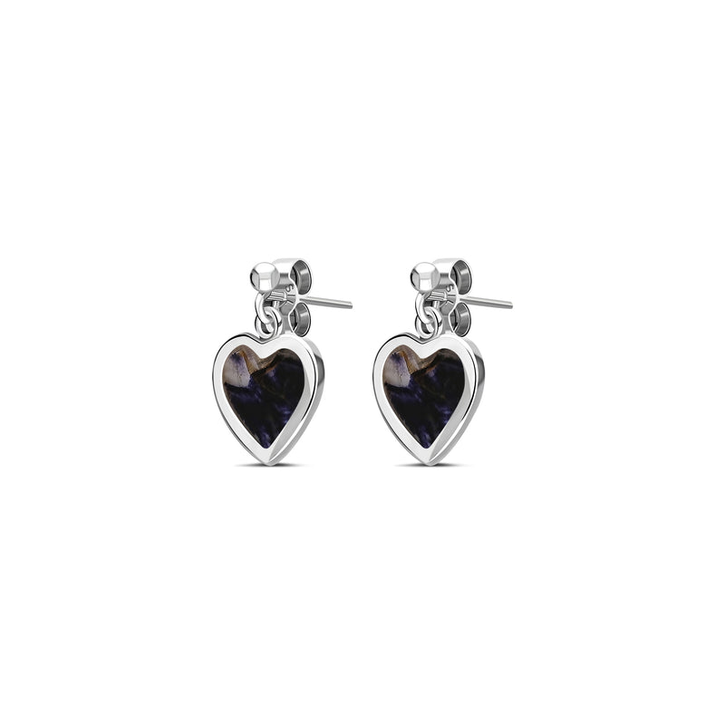 Sterling Silver Blue John Heart Stud Drop Earrings