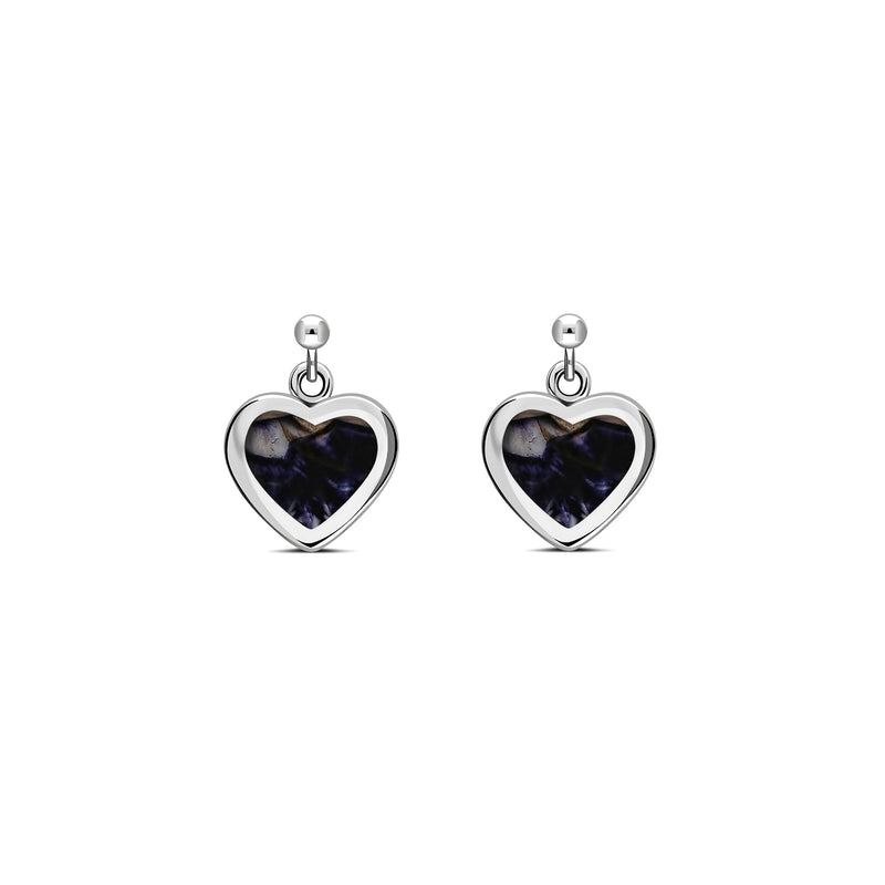 Sterling Silver Blue John Heart Stud Drop Earrings