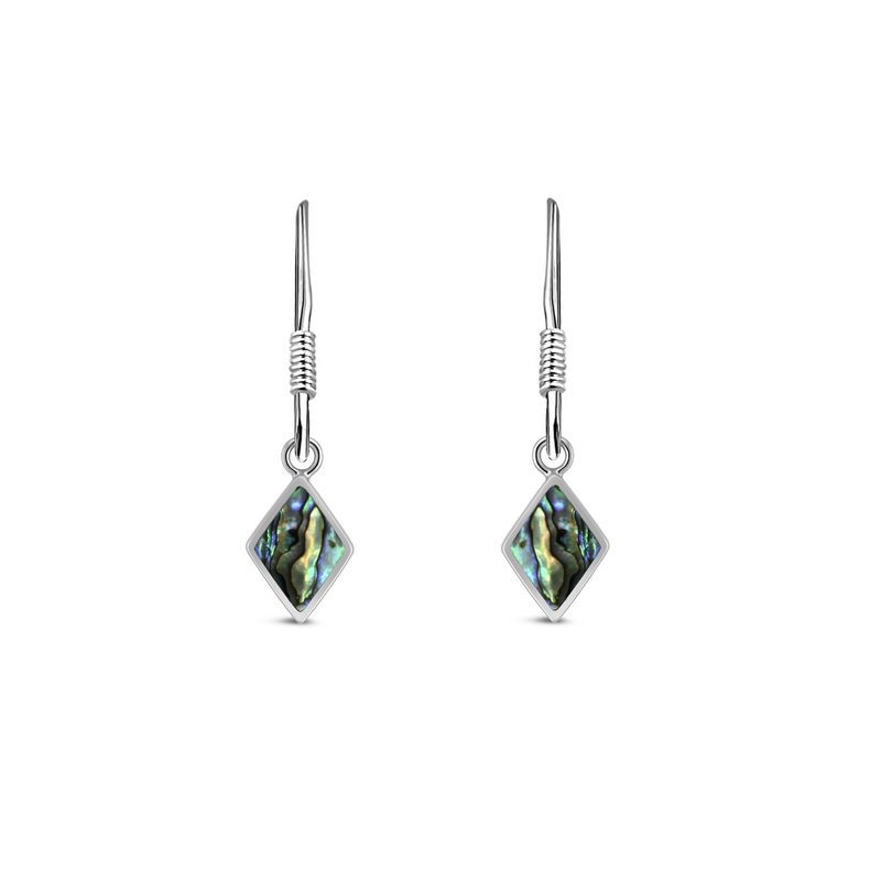Sterling Silver Abalone Diamond Shape Drop Earrings
