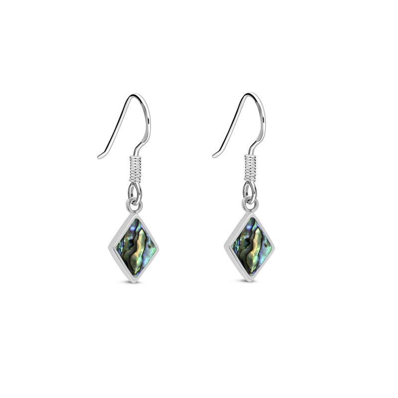Sterling Silver Abalone Diamond Shape Drop Earrings