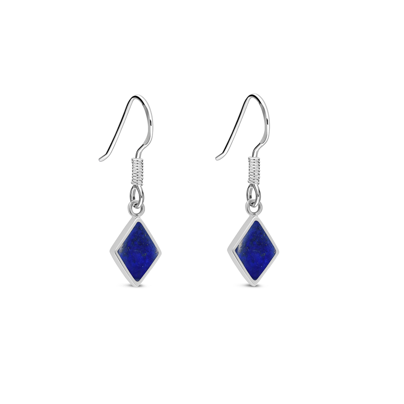 Sterling Silver Lapis Lazuli Diamond Shape Drop Earrings