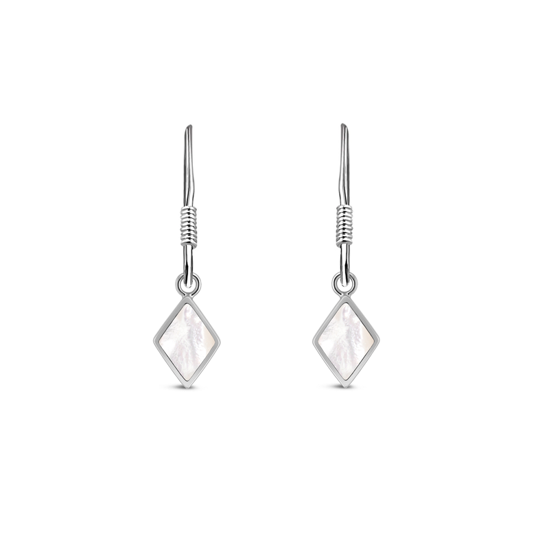 Sterling Silver Mother Of Pearl Diamond Shape Drop Earrings