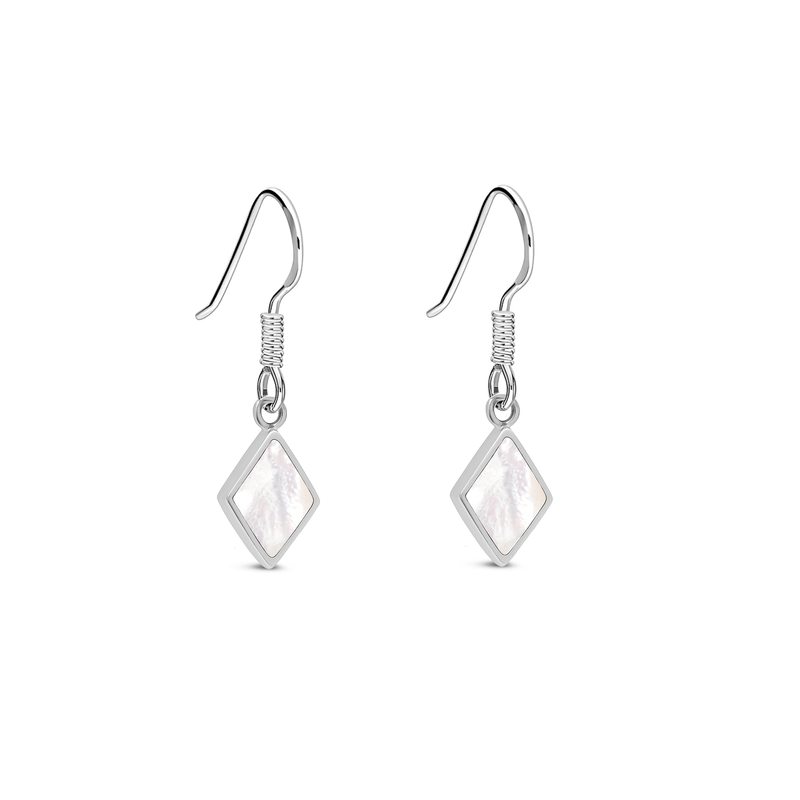 Sterling Silver Mother Of Pearl Diamond Shape Drop Earrings